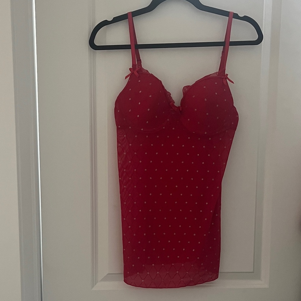 George Red Sheer Polka Dot Chemise